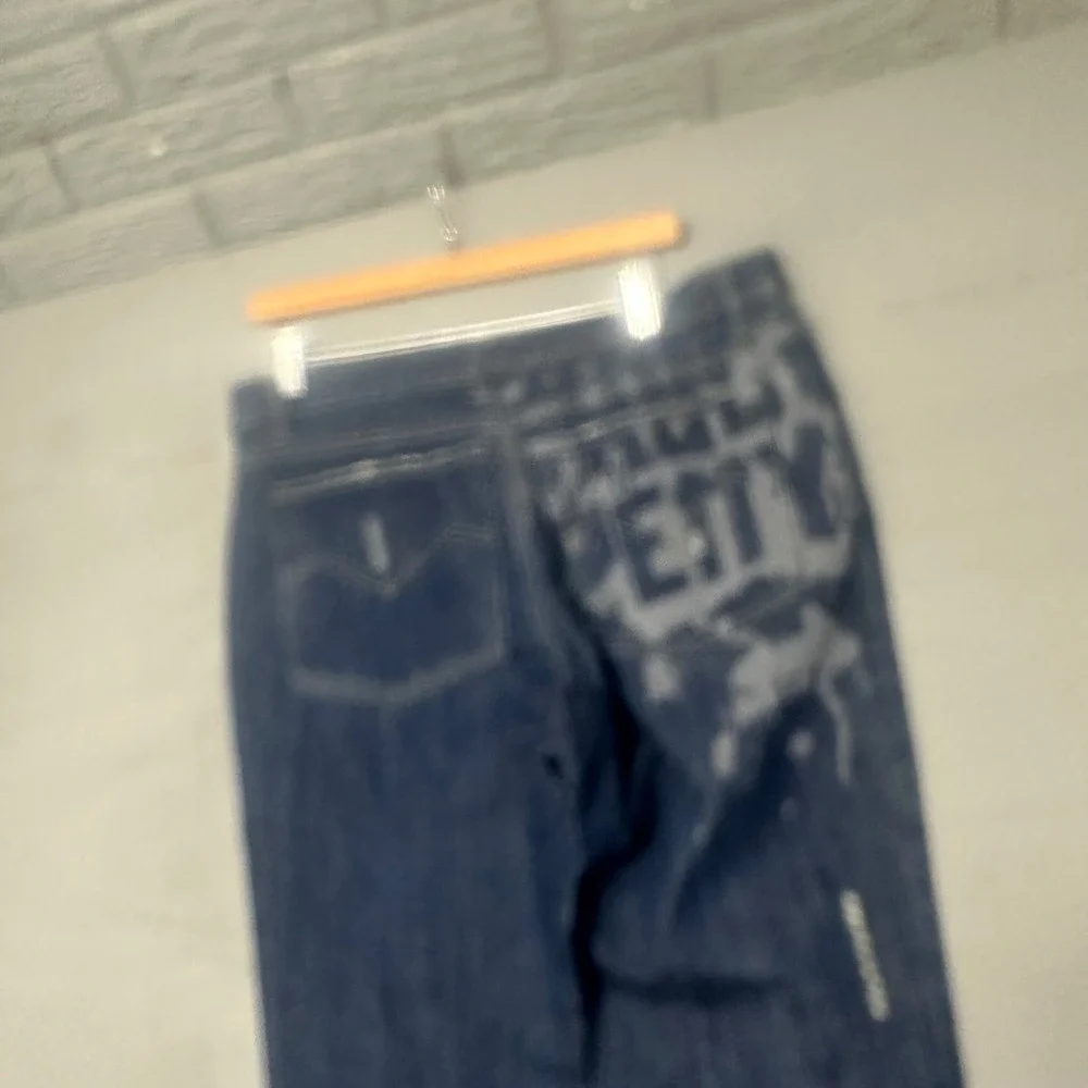 ENERGIE Men's Blue Denim Jeans Graphic Print Distressed Size 36‎
